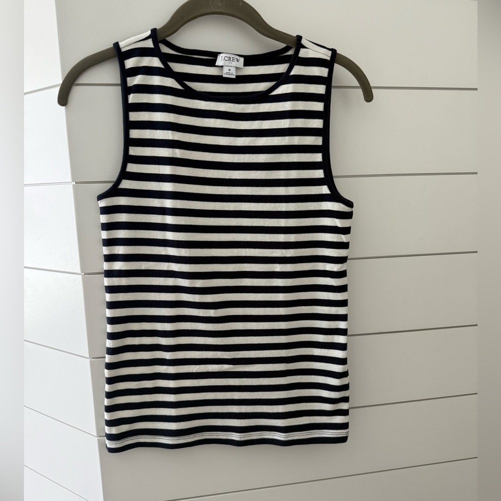 J. Crew Women's Cotton Tank Top in Navy and White Stripes